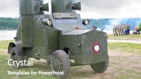  Presentation with ww1 - Slides consisting of ww1 - russian armored car in military background and a gray colored foreground