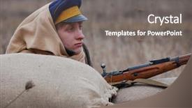  Presentation with russian greyhound - Cool new PPT theme with ww1 - russian soldier 1918 reenacting backdrop and a gray colored foreground