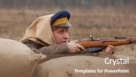  Presentation with ww1 - Slides enhanced with ww1 - russian soldier 1918 reenacting background and a coral colored foreground