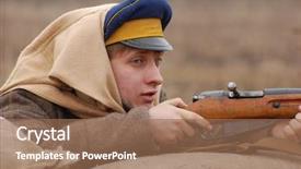  Presentation with military soldier leader - Amazing theme having ww1 - russian soldier 1918 reenacting backdrop and a coral colored foreground