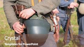  Presentation with ww1 - Beautiful PPT theme featuring ww1 - soldier with helmet in show backdrop and a violet colored foreground