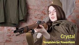  Presentation with second world war - PPT theme consisting of ww2 - woman in russian military uniform background and a tawny brown colored foreground