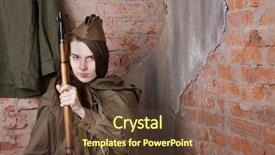  Presentation with second world war - Amazing PPT layouts having ww2 women - woman in russian military uniform backdrop and a tawny brown colored foreground