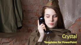  Presentation with second world war - Presentation theme enhanced with ww2 women - woman in russian military uniform background and a  colored foreground