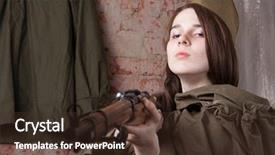  Presentation with second world war - Presentation theme having ww2 women - woman in russian military uniform background and a  colored foreground
