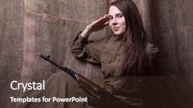  Presentation with second world war - Presentation theme featuring ww2 women - woman in russian military uniform background and a tawny brown colored foreground