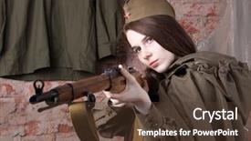  Presentation with second world war - PPT theme enhanced with ww2 women - woman in russian military uniform background and a tawny brown colored foreground