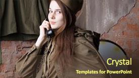  Presentation with second world war - Beautiful presentation theme featuring ww2 women - woman in russian military uniform backdrop and a tawny brown colored foreground
