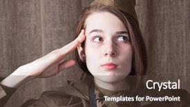  Presentation with second world war - Cool new PPT theme with ww2 women - woman in russian military uniform backdrop and a tawny brown colored foreground