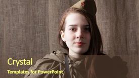  Presentation with second world war - Beautiful presentation theme featuring ww2 women - woman in russian military uniform backdrop and a tawny brown colored foreground