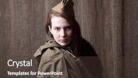  Presentation with military women - PPT theme featuring ww2 women - woman in russian military uniform background and a tawny brown colored foreground