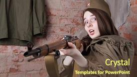  Presentation with military women - Slide deck enhanced with ww2 women - woman in russian military uniform background and a tawny brown colored foreground