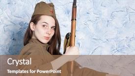  Presentation with military women - Cool new slide deck with ww2 women - woman in russian military uniform backdrop and a coral colored foreground