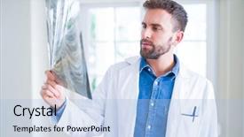  Presentation with examination - Presentation design featuring x - doctor man looking at x-ray background and a light blue colored foreground