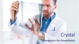  Presentation with examination - Presentation design with x - doctor man looking at x-ray background and a sky blue colored foreground