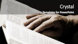  Presentation with reading bible - PPT theme with x focus point on hand background and a black colored foreground