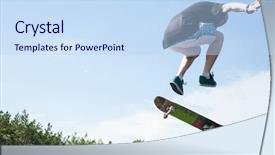  Presentation with diversity groups jumping up in the air - Cool new slide deck with x game - skater jumps high in air backdrop and a sky blue colored foreground