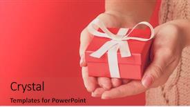  Presentation with gift - Amazing presentation having x mas - female hand holding gift box backdrop and a  colored foreground