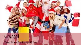  Presentation with christmas tree - Colorful PPT theme enhanced with x mas - group people and santa holding backdrop and a red colored foreground