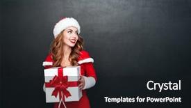  Presentation with black woman - Slides having x mas - happy smiling woman in red background and a wine colored foreground