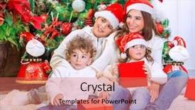  Presentation with christmas kids - Colorful theme enhanced with x mas party - cheerful mother with her three backdrop and a coral colored foreground