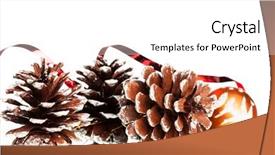  Presentation with christmas ribbon festive - Presentation design featuring x mas party - christmas decoration with festive pinecone background and a white colored foreground