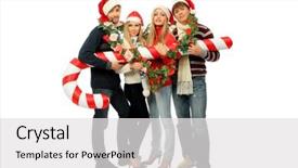  Presentation with christmas party - Presentation design having x mas party - group of young people celebrating background and a white colored foreground