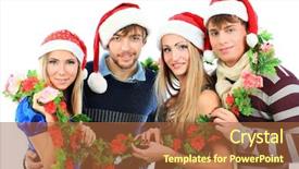  Presentation with christmas party - Presentation theme having x mas party - group of young people celebrating background and a red colored foreground