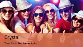  Presentation with show - Beautiful presentation design featuring x mas party - happy young people show thumb backdrop and a  colored foreground