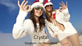  Presentation with santa - PPT theme featuring x mas party - two happy girls in santa background and a soft green colored foreground