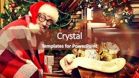  Presentation with santa claus and reindeers - Theme consisting of x men - comical santa claus brought gifts background and a tawny brown colored foreground