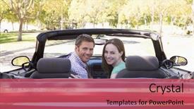  Presentation with car - Slides featuring x men - couple in convertible car smiling background and a  colored foreground