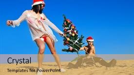  Presentation with tropical christmas - Audience pleasing PPT layouts consisting of x men - sexy santa helper pulling santa backdrop and a  colored foreground