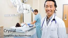  Presentation with xray - PPT layouts having x ray technician - portrait of happy male doctor background and a light blue colored foreground
