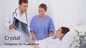  Presentation with bedridden patient - PPT layouts having x-ray to bedridden patient background and a light blue colored foreground