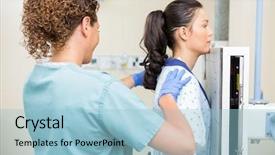  Presentation with xray - Slide deck enhanced with x ray treatmnet - rear view of female nurse background and a light blue colored foreground