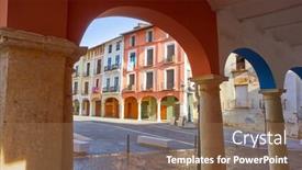  Presentation with square - Colorful presentation enhanced with xativa-plaza-mercat-square backdrop and a coral colored foreground