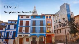  Presentation with square - Presentation theme featuring xativa-plaza-mercat-square background and a light blue colored foreground