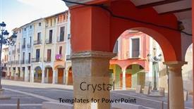  Presentation with square - Colorful PPT theme enhanced with xativa-plaza-mercat-square backdrop and a coral colored foreground