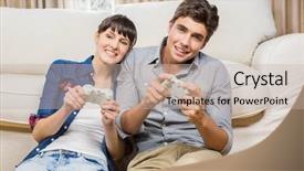  Presentation with video game xbox - Slide deck with xbox - couple playing video game background and a mint green colored foreground