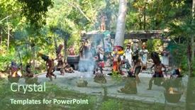  Presentation with ancient village - Slides enhanced with xcaret-mexico-july-19-pre background and a tawny brown colored foreground