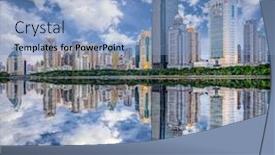  Presentation with china - PPT theme consisting of xiamen china skyline on yundang lake background and a light blue colored foreground