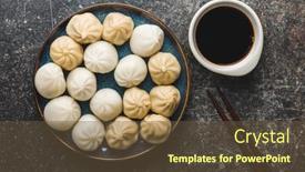  Presentation with soy sauce - Presentation theme with xiaolongbao-traditional-steamed-dumplings background and a tawny brown colored foreground