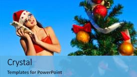  Presentation with tropical christmas - Cool new slides with funny xmas - sexy santa's helper listening backdrop and a  colored foreground
