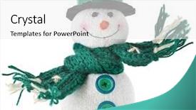  Presentation with white christmas - Presentation theme featuring xmas card - cheerful christmas snowman isolated background and a white colored foreground