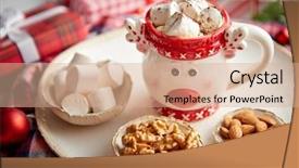  Presentation with christmas chocolate - Colorful slide deck enhanced with xmas decorative cup with almonds backdrop and a coral colored foreground