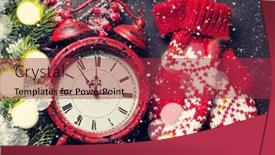  Presentation with snow tree - PPT layouts consisting of xmas greeting card christmas background with snow fir tree mittens and alarm clock view from above toned background and a red colored foreground