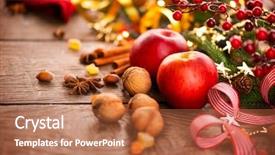  Presentation with vintage food - PPT theme enhanced with xmas holiday table setting decorated background and a red colored foreground