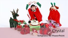  Presentation with jesus kids - Presentation design featuring xmas kids sitting and showing background and a coral colored foreground