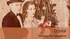  Presentation with 1940 - Theme having christmas nostalgy couple on party background and a coral colored foreground